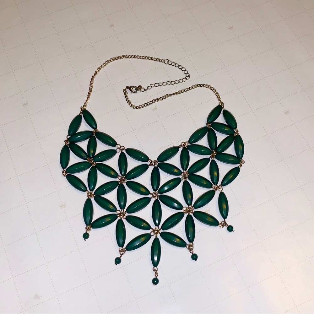 Geometric Forest Green Pattern Statement Necklace